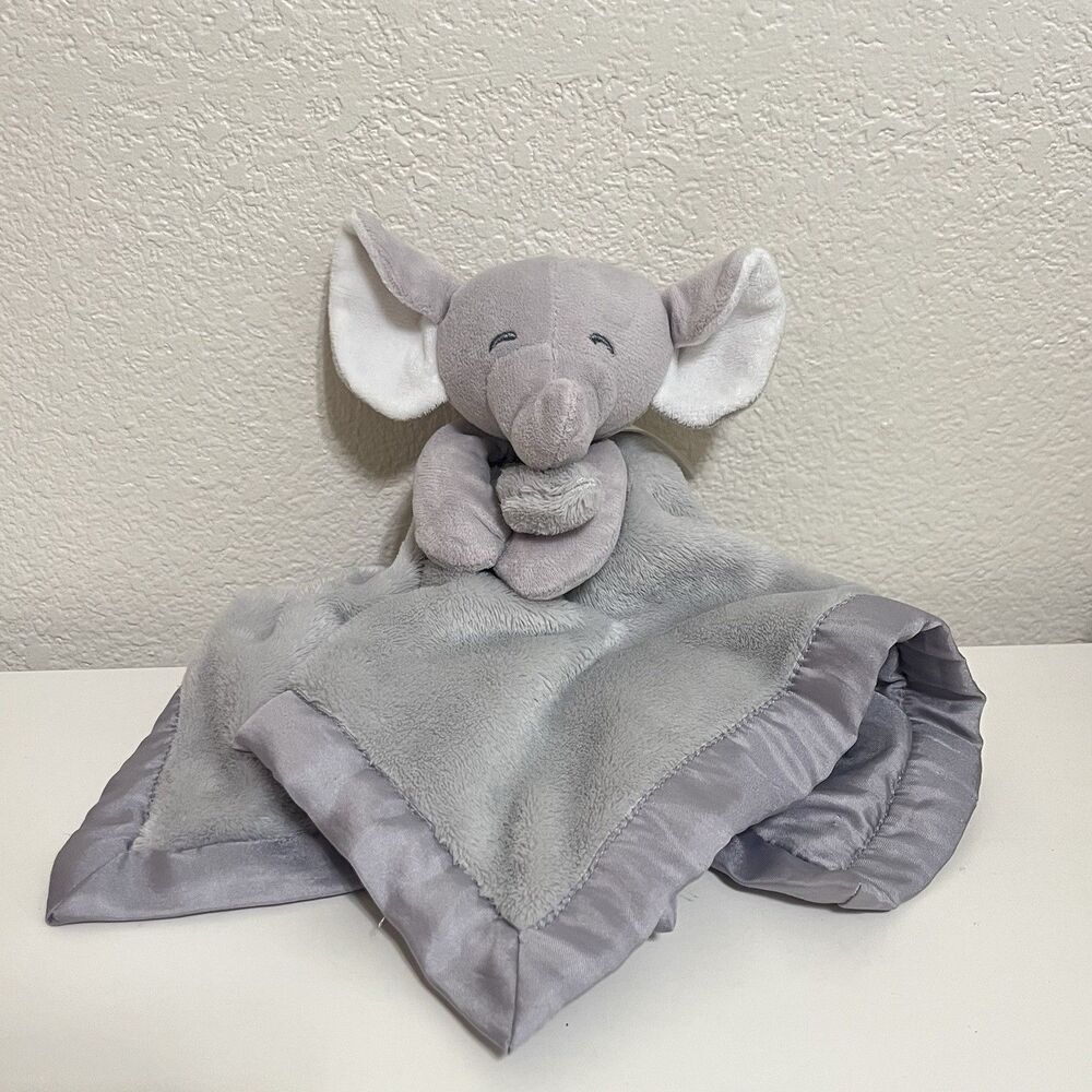 Carter's Elephant Security Blanket Lovey Lovie Satin Trim Backing Light Gray